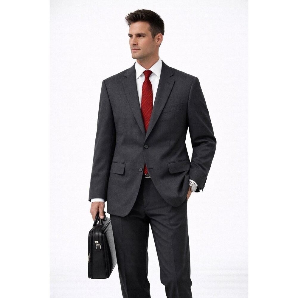 LANDS END jacket blazer sutton traditional fit 100% wool charcoal gray 44R